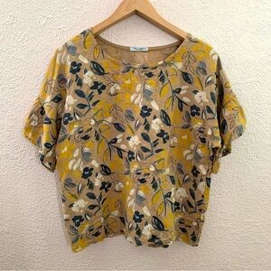 100% Linen Popover floral blouse Mustard color Elena Baldi